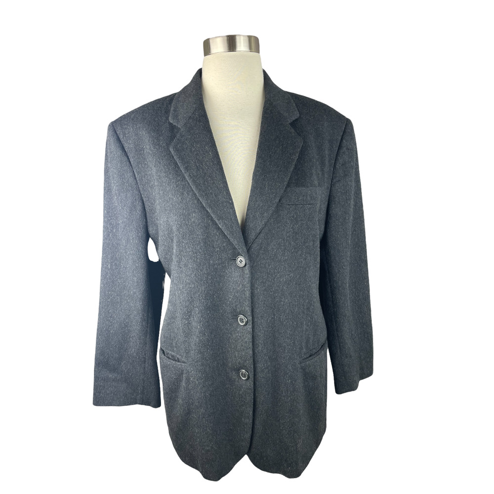 Vintage TSE Charcoal Gray Lined Cashmere Button Front Blazer Jacket Size 8